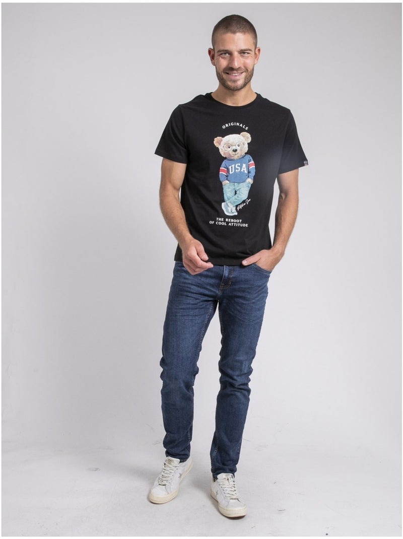 T-shirt col rond pur coton JOULIO Noir - Kiabi