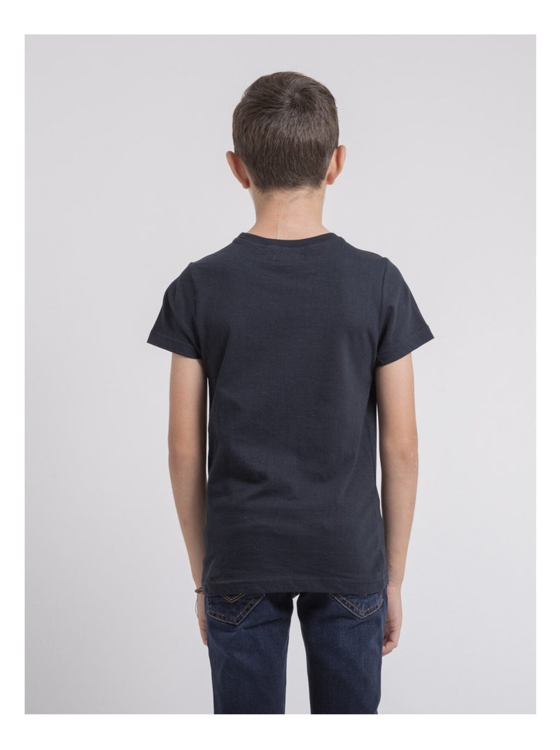 T-shirt col rond pur coton JOULTIX garçon Bleu marine - Kiabi