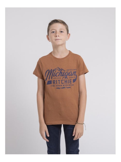 T-shirt col rond pur coton JOULTIX garçon - Kiabi