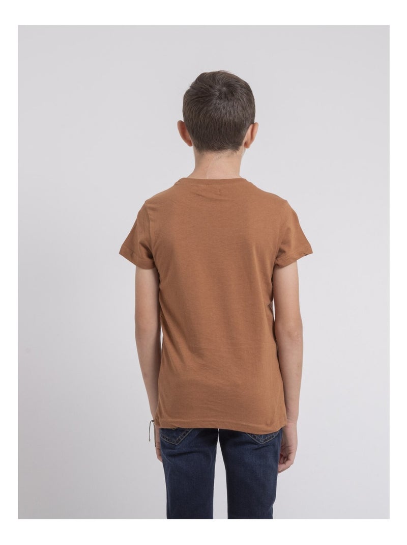 T-shirt col rond pur coton JOULTIX garçon Marron glacé - Kiabi