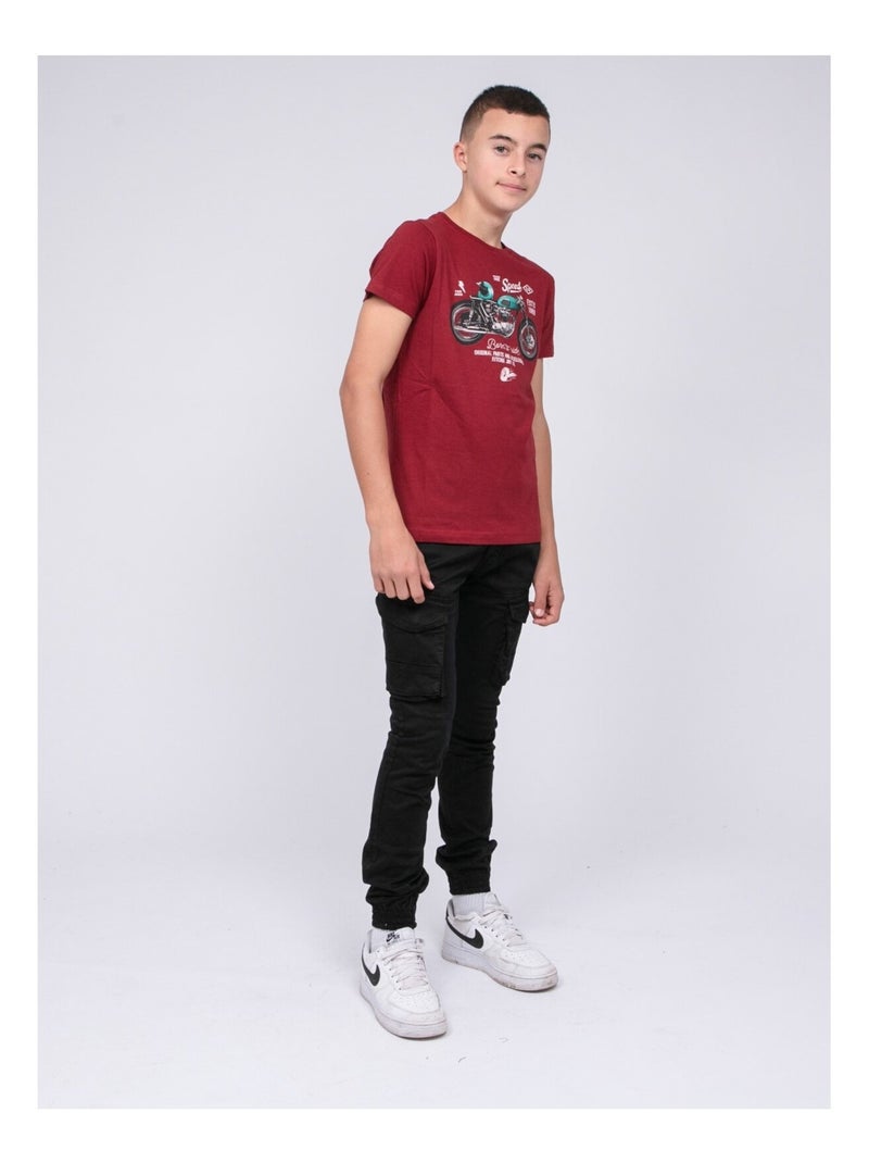 T-shirt col rond pur coton JOUMEA garçon Bordeaux - Kiabi