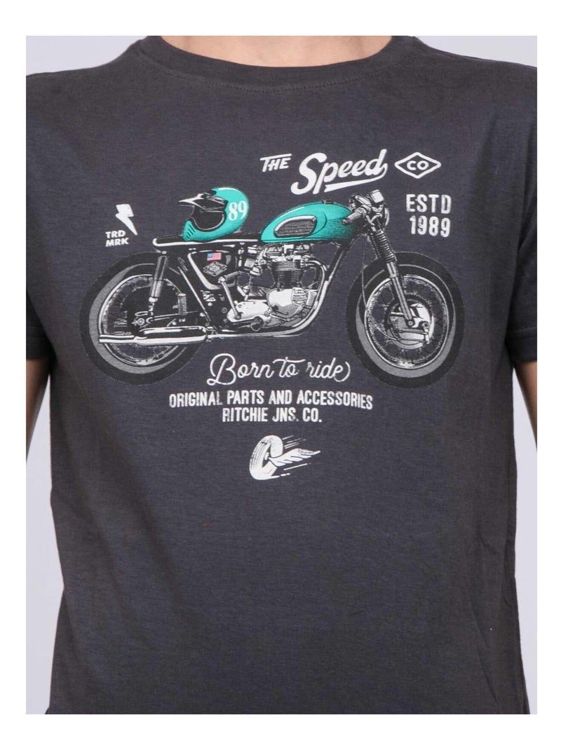 T-shirt col rond pur coton JOUMEA garçon Gris foncé - Kiabi
