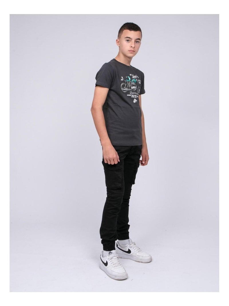 T-shirt col rond pur coton JOUMEA garçon Gris foncé - Kiabi