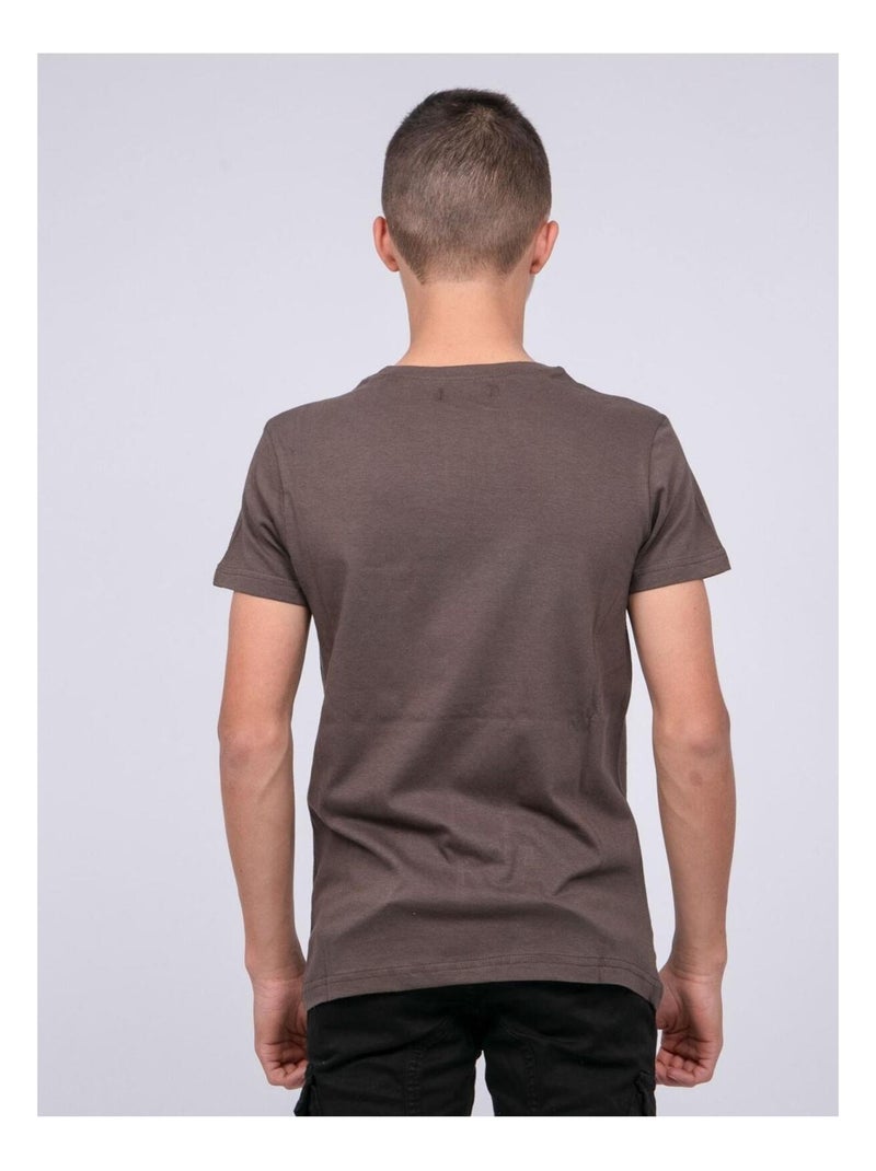 T-shirt col rond pur coton JOUMEA garçon Kaki - Kiabi