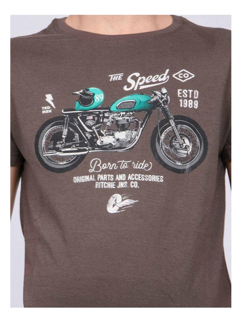 T-shirt col rond pur coton JOUMEA garçon Kaki - Kiabi