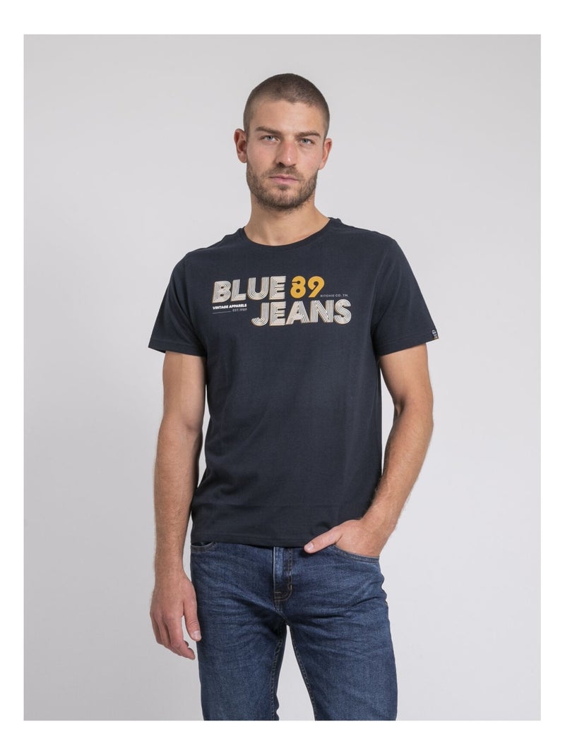 T-shirt col rond pur coton JUPILAR Bleu marine - Kiabi