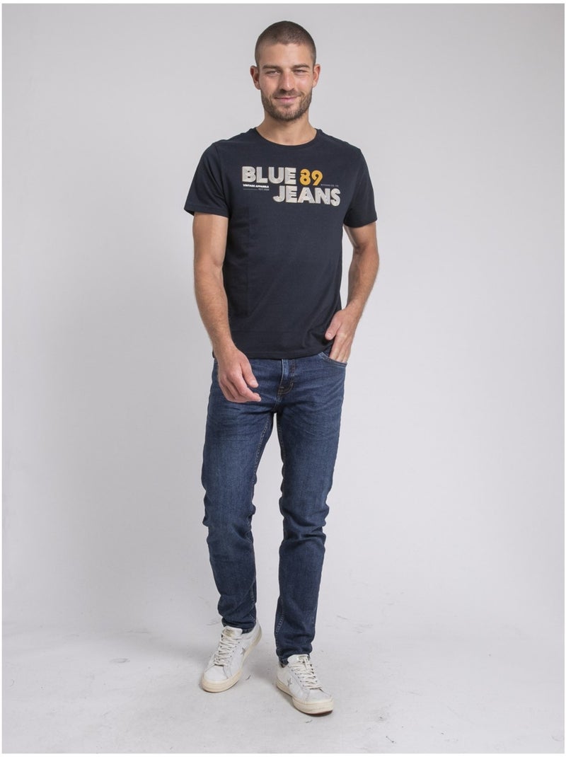 T-shirt col rond pur coton JUPILAR Bleu marine - Kiabi