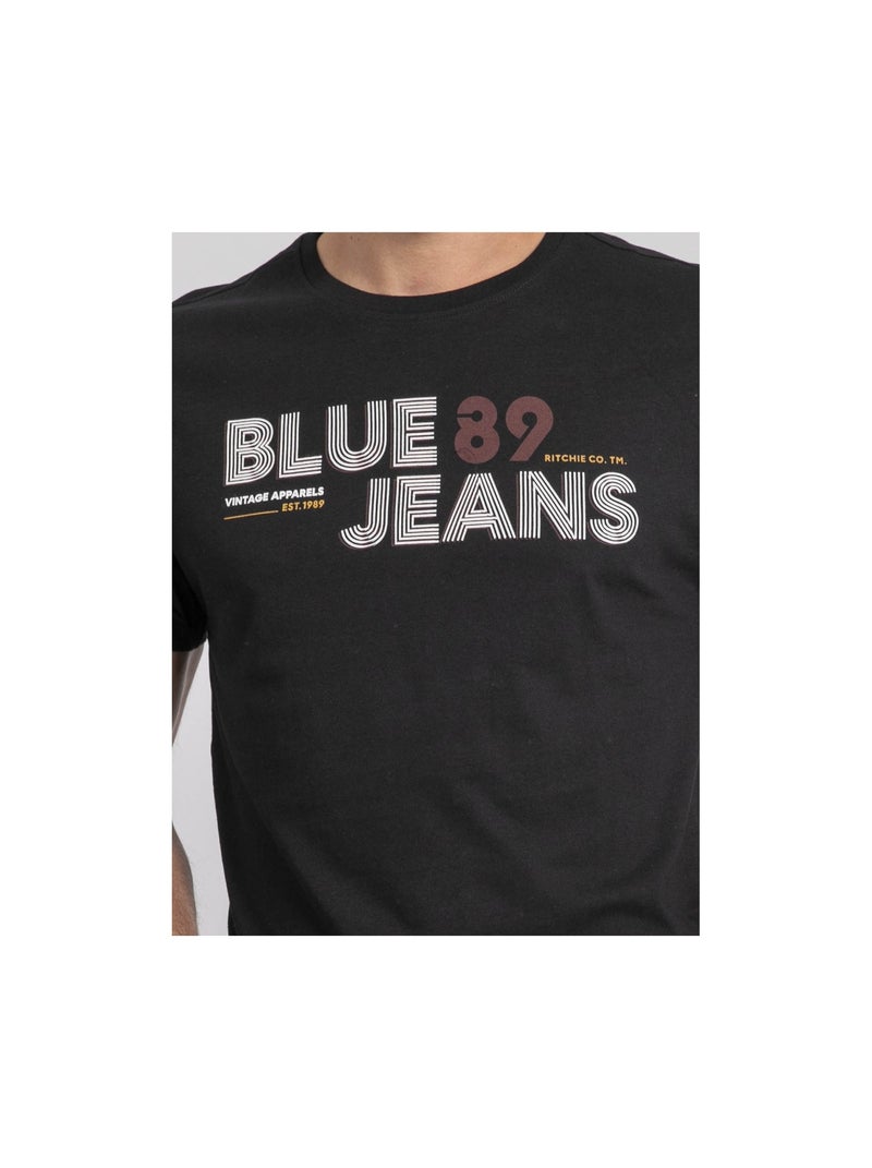 T-shirt col rond pur coton JUPILAR Noir - Kiabi