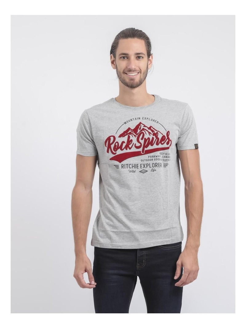 T-shirt col rond pur coton JUPITOLI Gris - Kiabi