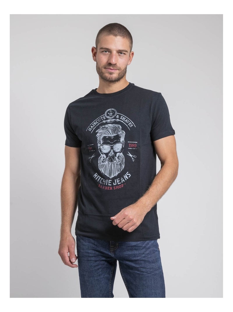 T-shirt col rond pur coton JUSIX Bleu marine - Kiabi