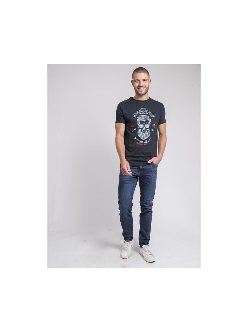 T-shirt col rond pur coton JUSIX Bleu marine - Kiabi