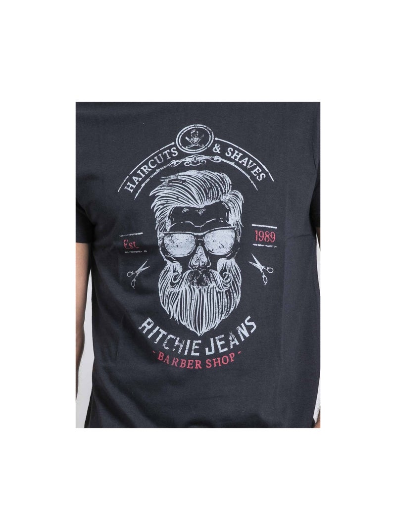 T-shirt col rond pur coton JUSIX Bleu marine - Kiabi