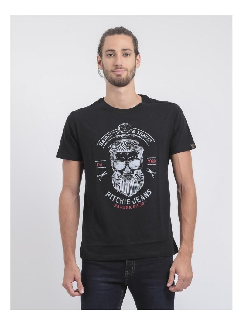 T-shirt col rond pur coton JUSIX Noir - Kiabi