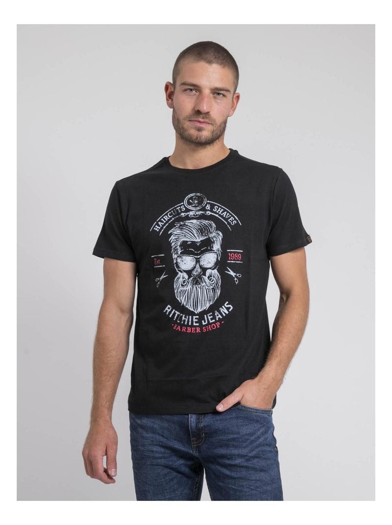 T-shirt col rond pur coton JUSIX Noir - Kiabi