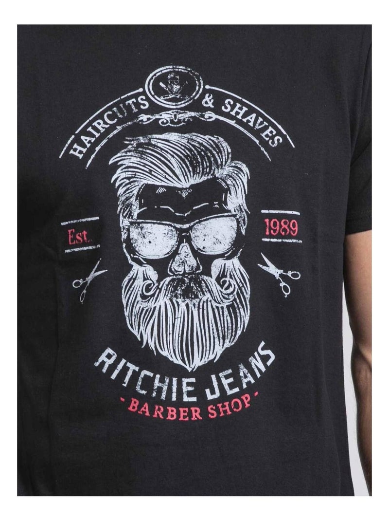 T-shirt col rond pur coton JUSIX Noir - Kiabi