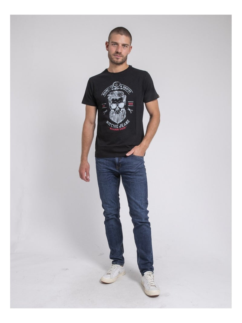 T-shirt col rond pur coton JUSIX Noir - Kiabi
