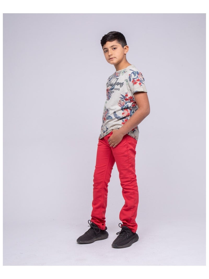 T-shirt col rond pur coton motifs NALKO garçon Beige - Kiabi