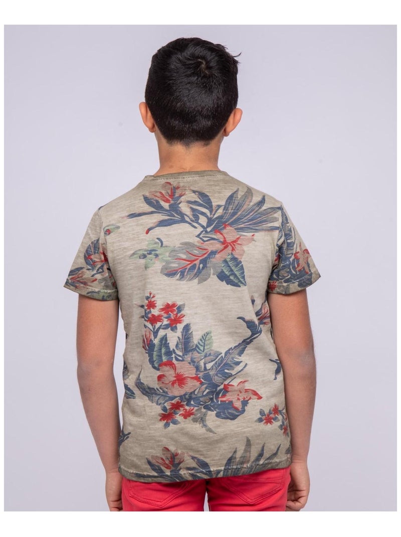T-shirt col rond pur coton motifs NALKO garçon Kaki - Kiabi