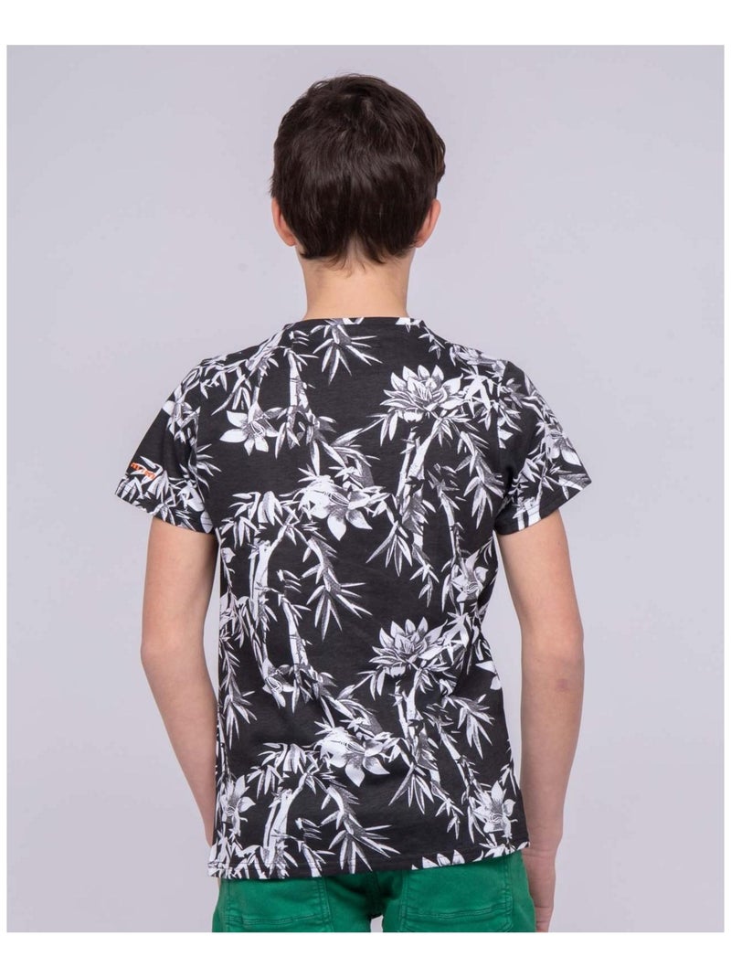 T-shirt col rond pur coton motifs NASCHOOL garçon Noir - Kiabi