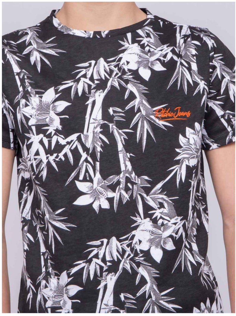 T-shirt col rond pur coton motifs NASCHOOL garçon Noir - Kiabi