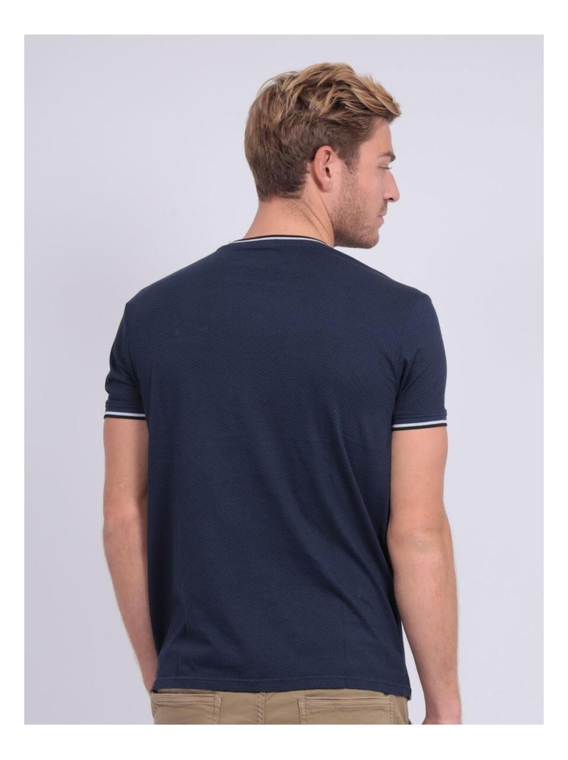T-shirt col rond pur coton motifs NERFO Bleu marine - Kiabi