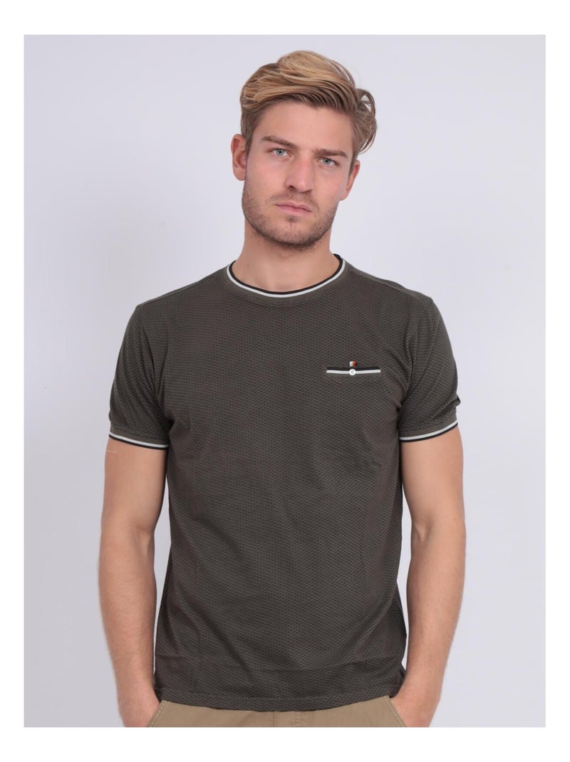 T-shirt col rond pur coton motifs NERFO Kaki - Kiabi
