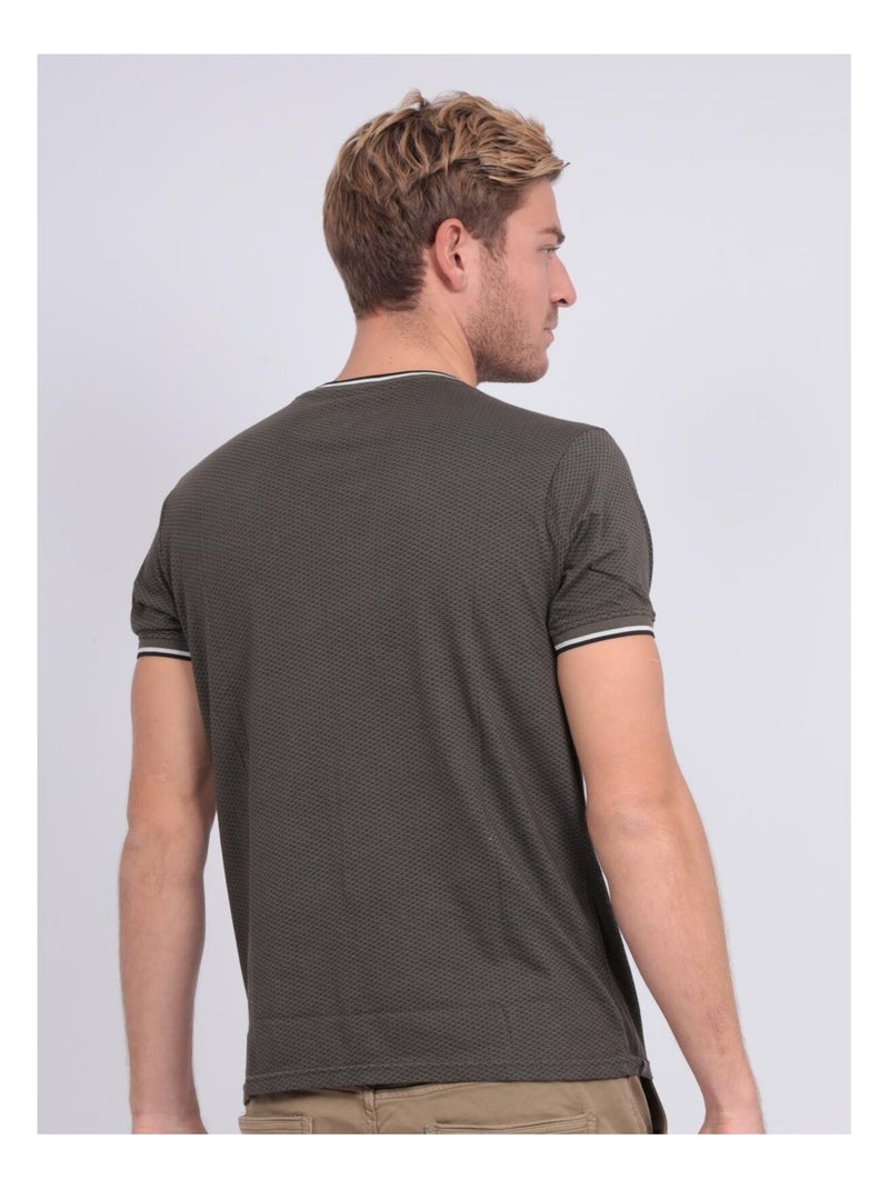 T-shirt col rond pur coton motifs NERFO Kaki - Kiabi