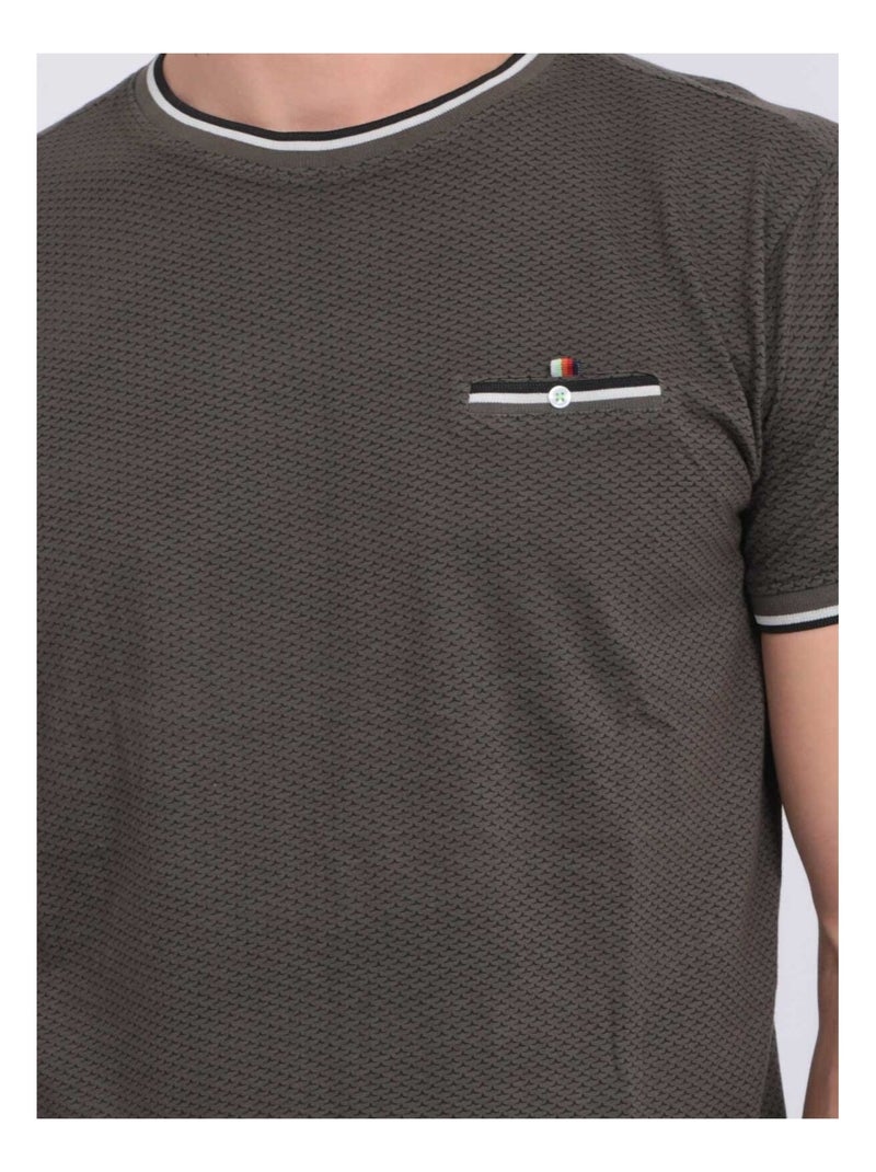 T-shirt col rond pur coton motifs NERFO Kaki - Kiabi