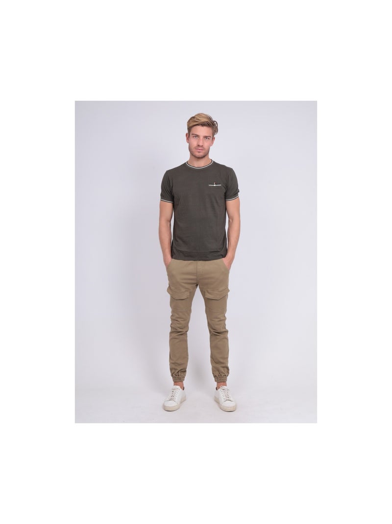 T-shirt col rond pur coton motifs NERFO Kaki - Kiabi