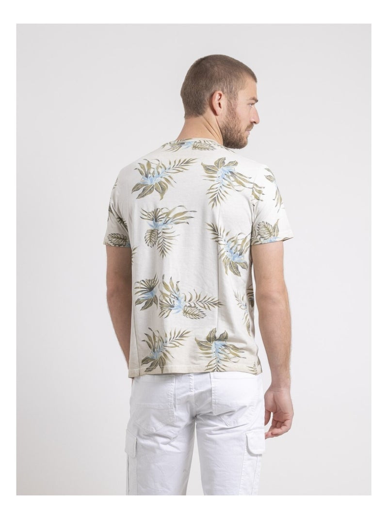T-shirt col rond pur coton motifs NULEMON Beige - Kiabi