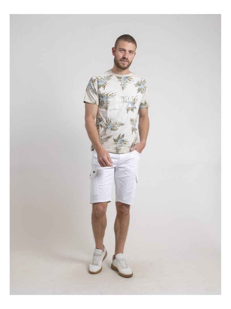 T-shirt col rond pur coton motifs NULEMON Beige - Kiabi