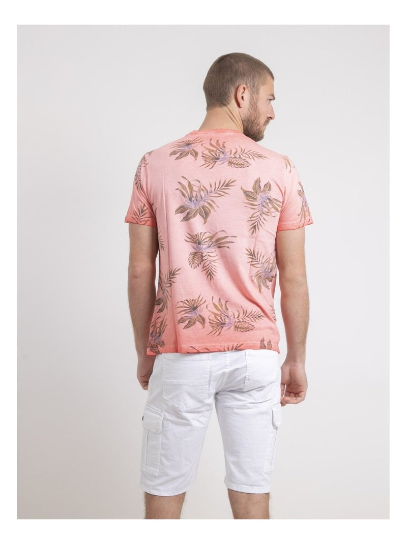 T-shirt col rond pur coton motifs NULEMON Orange corail - Kiabi