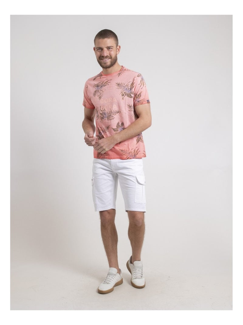 T-shirt col rond pur coton motifs NULEMON Orange corail - Kiabi