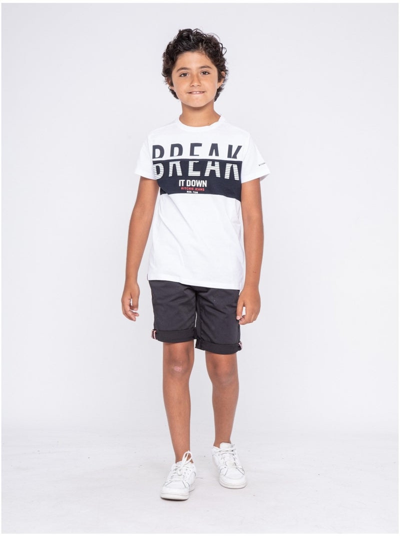 T-shirt col rond pur coton motifs relief NOLIBERT garçon Blanc - Kiabi