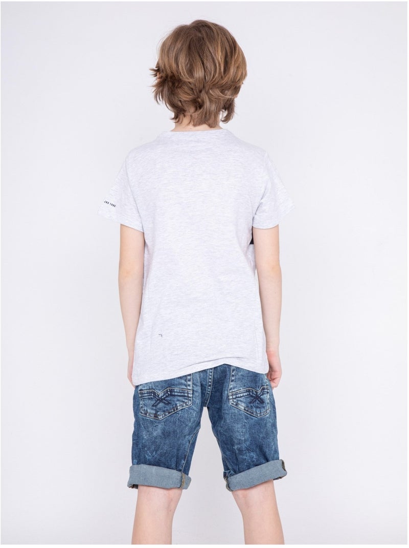 T-shirt col rond pur coton motifs relief NOLIBERT garçon Gris - Kiabi