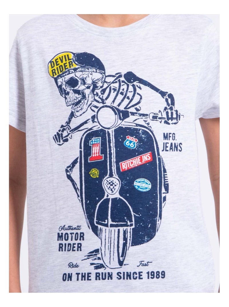 T-shirt col rond pur coton NABALEX garçon Gris clair - Kiabi