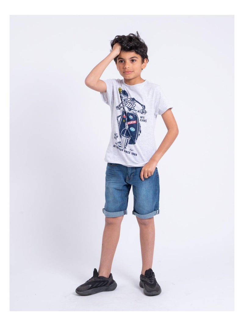 T-shirt col rond pur coton NABALEX garçon Gris clair - Kiabi