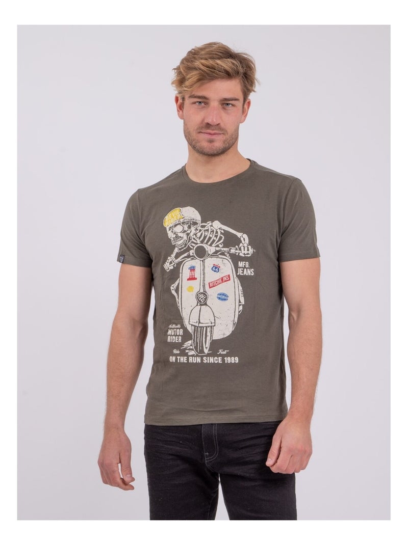 T-shirt col rond pur coton NABALEX Kaki - Kiabi