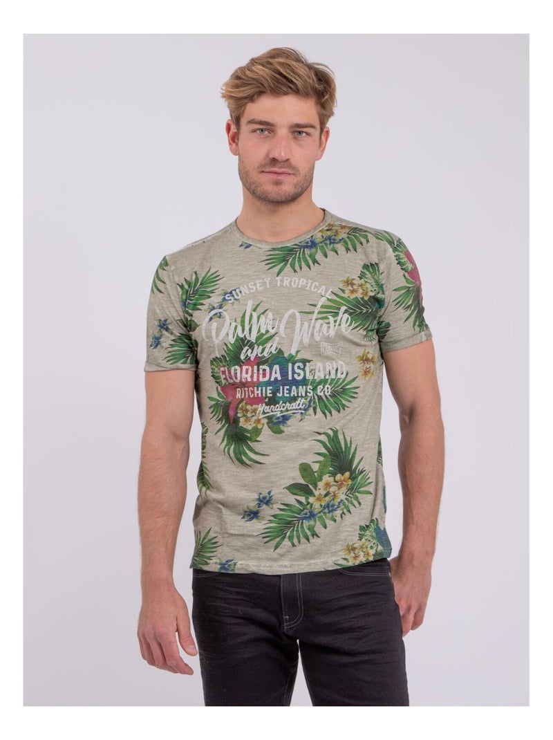 T-shirt col rond pur coton NABANE Beige - Kiabi