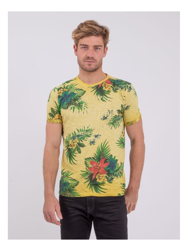 T-shirt col rond pur coton NABANE Jaune - Kiabi