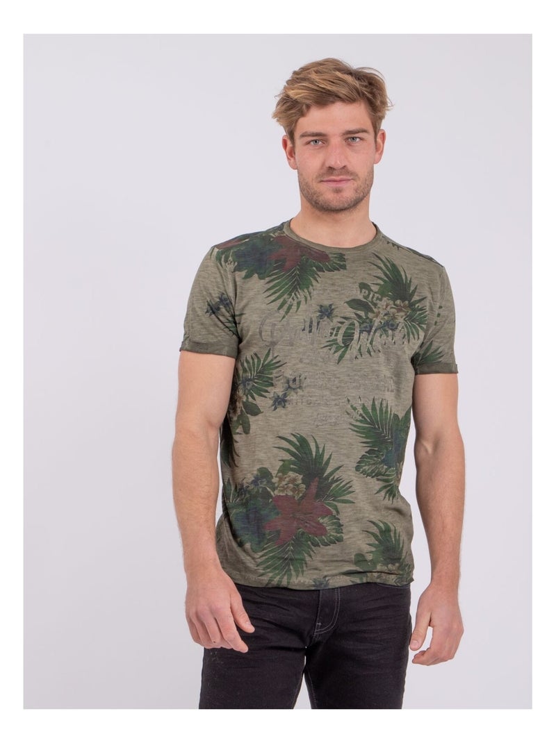 T-shirt col rond pur coton NABANE Kaki - Kiabi
