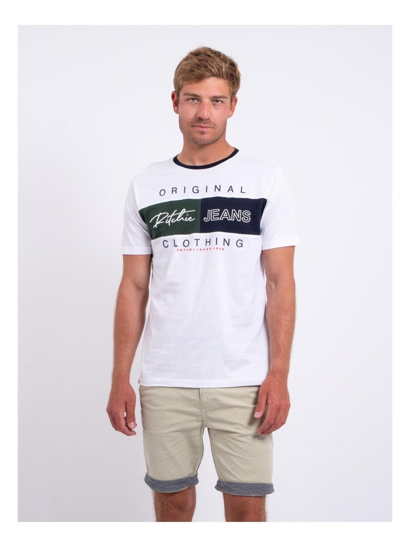 T-shirt col rond pur coton NABARIST Blanc - Kiabi