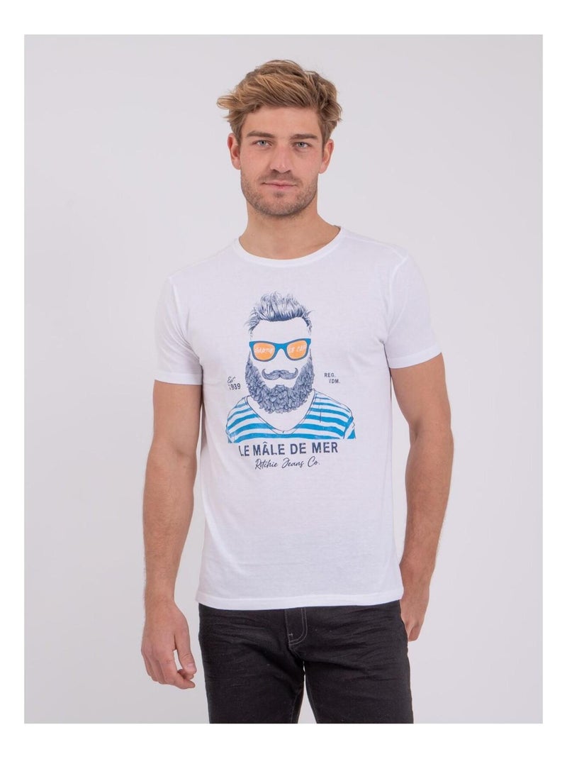 T-shirt col rond pur coton NABARZU Blanc - Kiabi