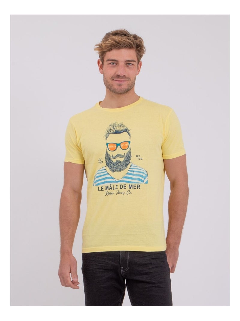 T-shirt col rond pur coton NABARZU Jaune - Kiabi