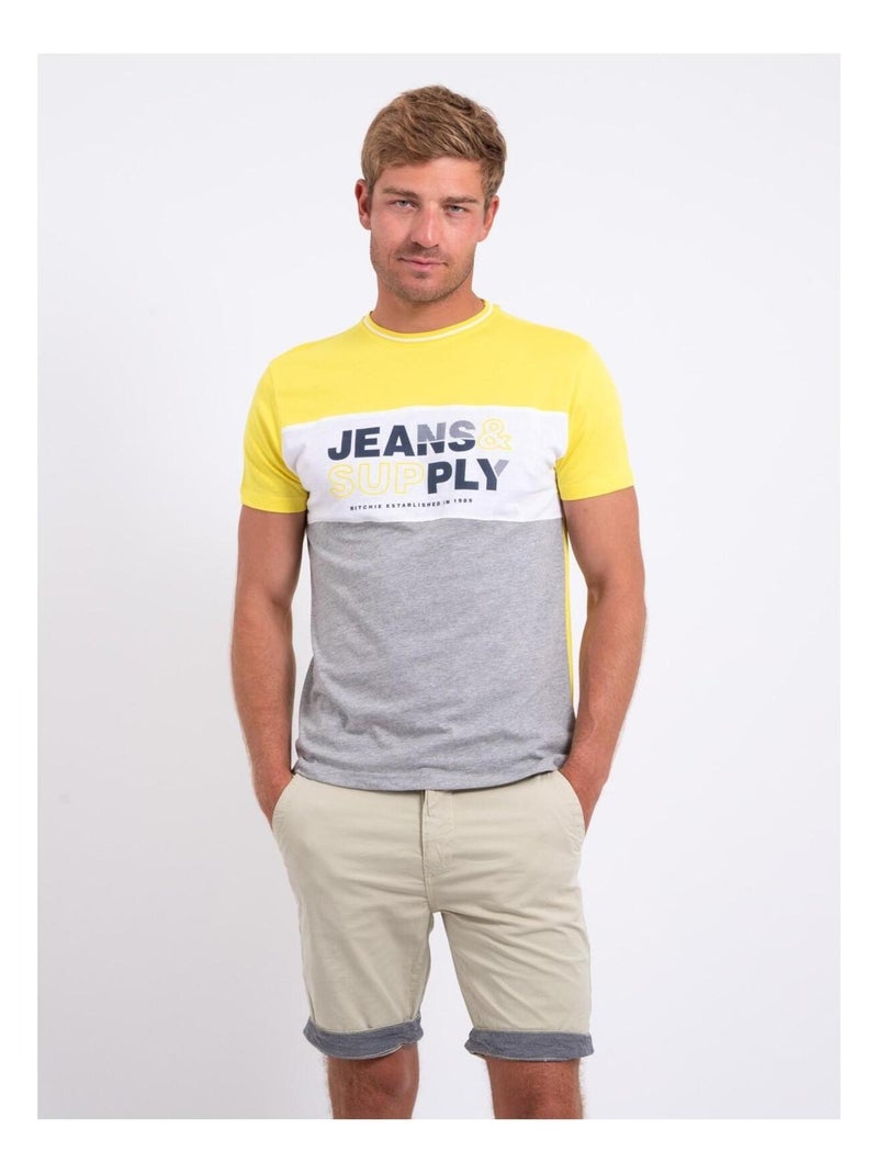T-shirt col rond pur coton NABELO Jaune - Kiabi