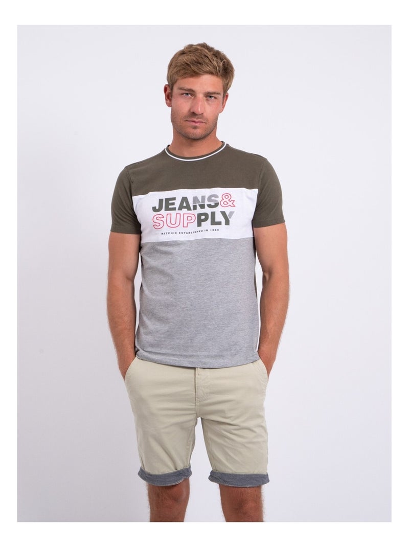 T-shirt col rond pur coton NABELO Kaki - Kiabi
