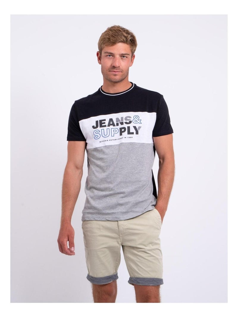 T-shirt col rond pur coton NABELO Noir - Kiabi