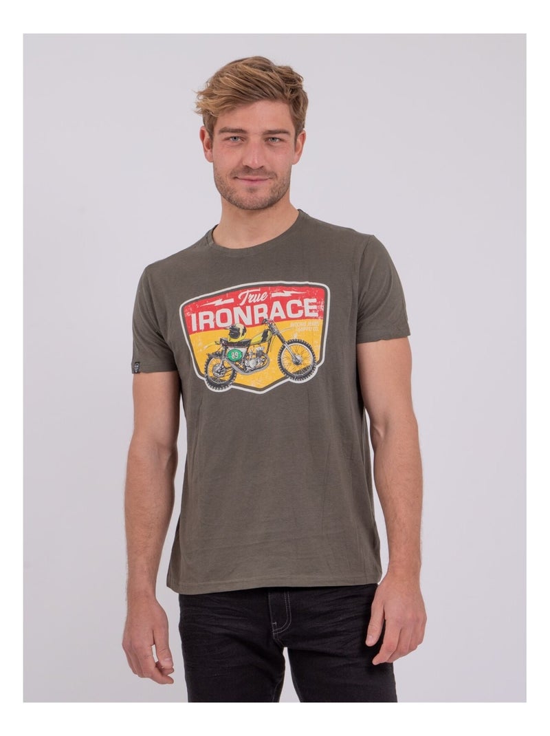 T-shirt col rond pur coton NABOJAN Kaki - Kiabi