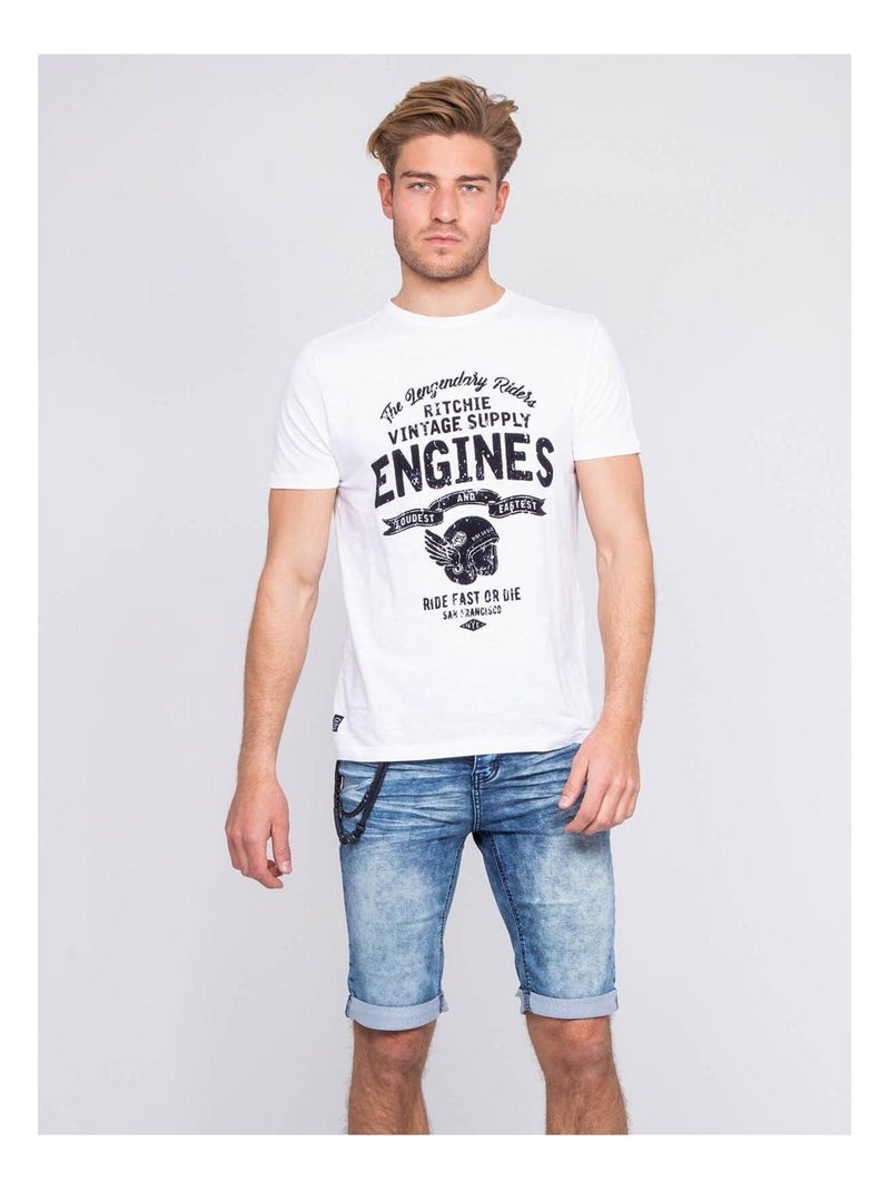 T-shirt col rond pur coton NADJAR Blanc - Kiabi