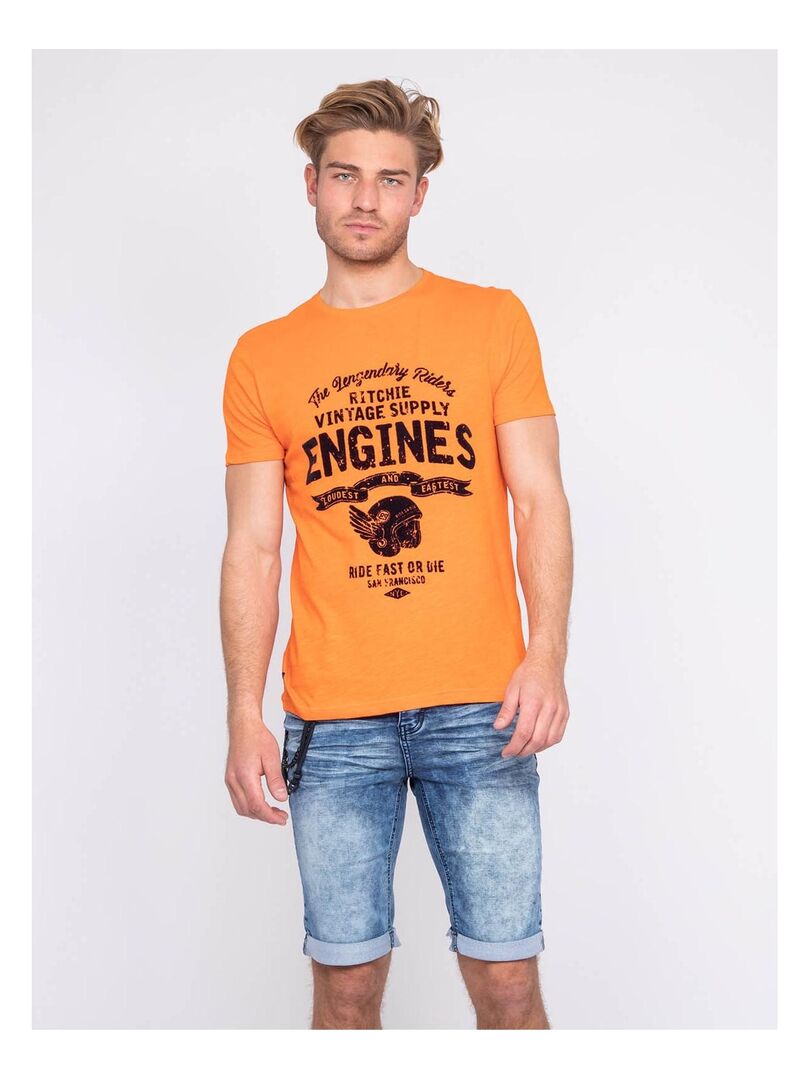 T-shirt col rond pur coton NADJAR Orange - Kiabi